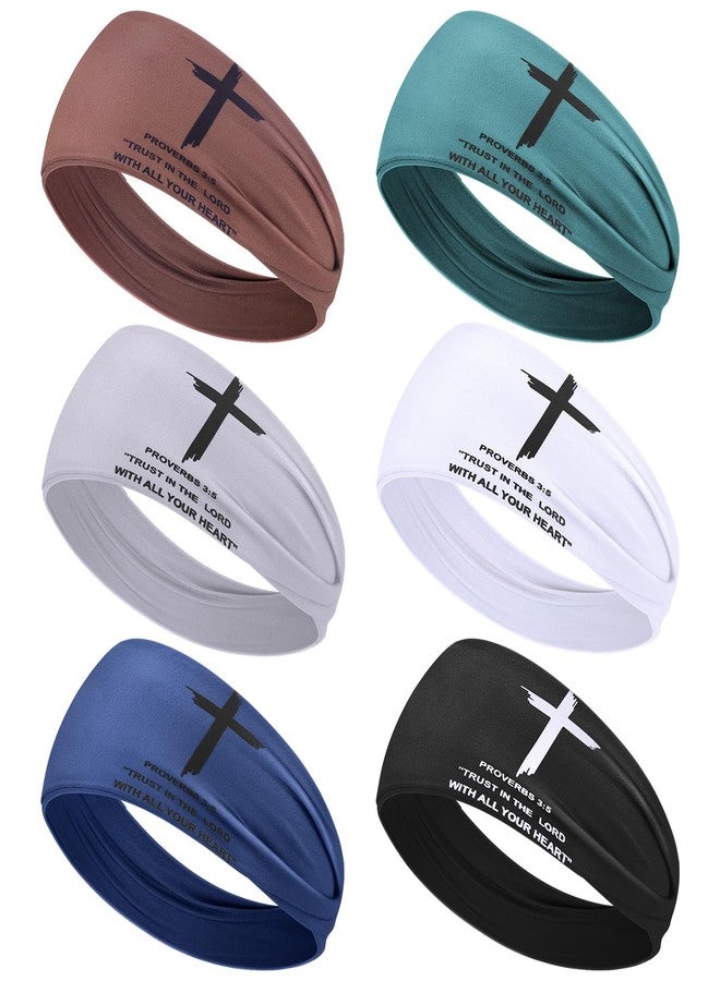 Joottuan 6 PCS Christian Headbands for Men Jesus Faith Cross Athletic Sweatbands Moisture Wicking Twist Knotted Criss Cross Hair Bands with Bible Verse Religious for Sports Workout Football Baseball (Set A) - Image 1